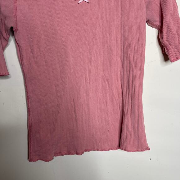 Doen pointelle pink 3/4 sleeve scoop neck pink top sz XL - Picture 4 of 5